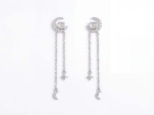 LINURE Moon Star Tassel Jade Earrings