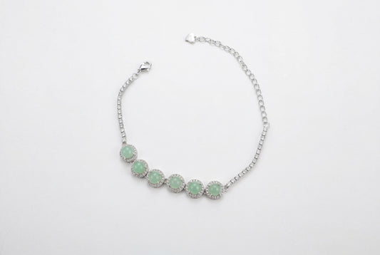 LINURE Green Jade Row Silver Bracelet