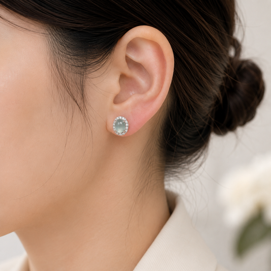 LINURE Oval Halo Icy Jade Studs