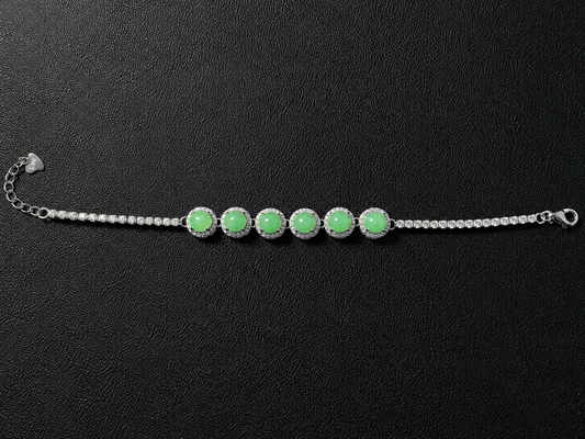 LINURE Green Jade Row Silver Bracelet