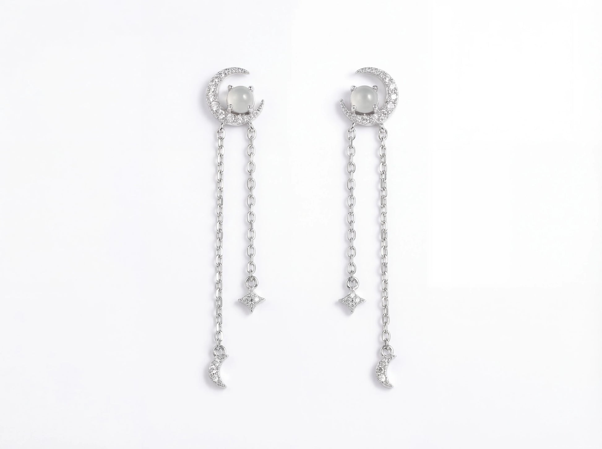 LINURE Moon Star Tassel Jade Earrings