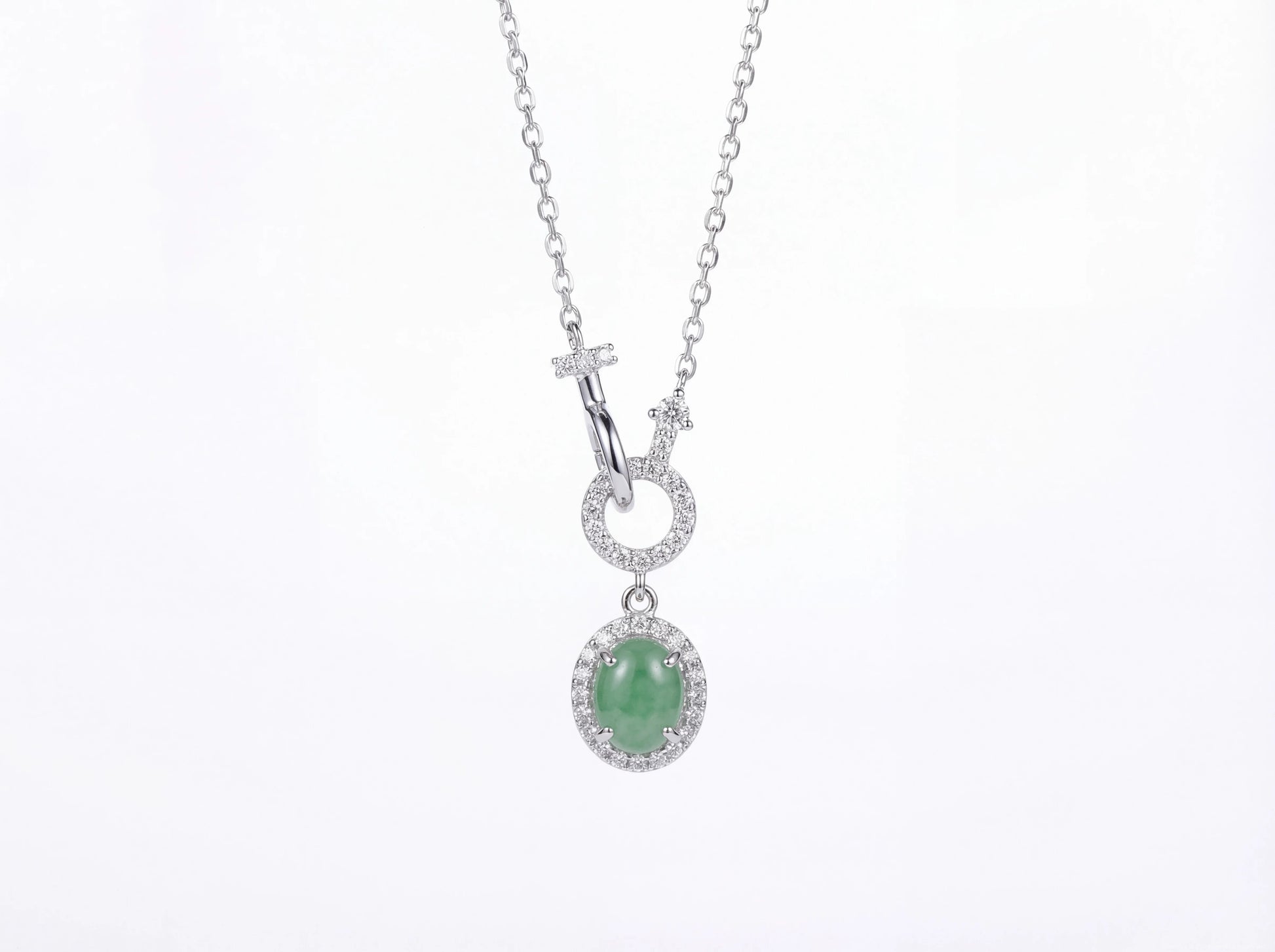LINURE Oval Green Jade Drop Necklace
