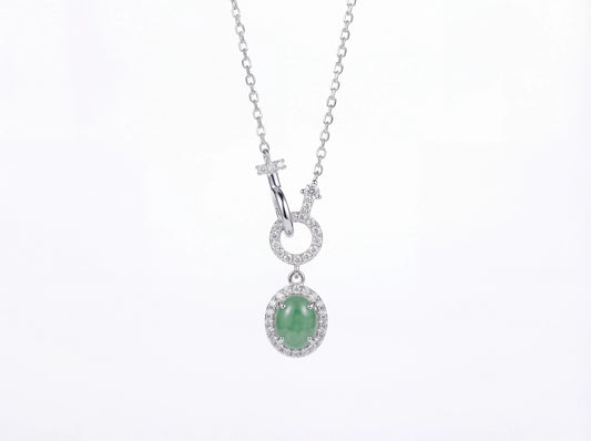 LINURE Oval Green Jade Drop Necklace