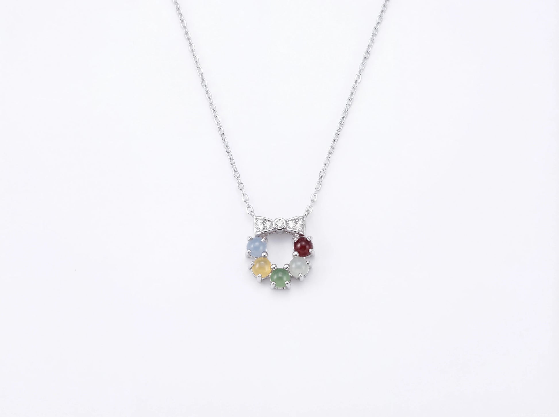 LINURE Bow Colorful Jade Wreath Necklace