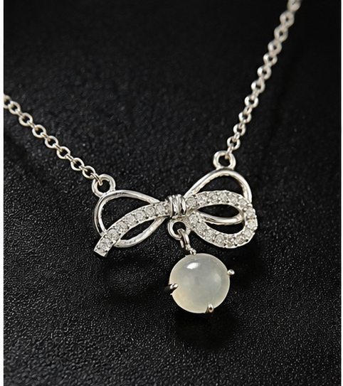 LINURE Bow White Jade Drop Necklace