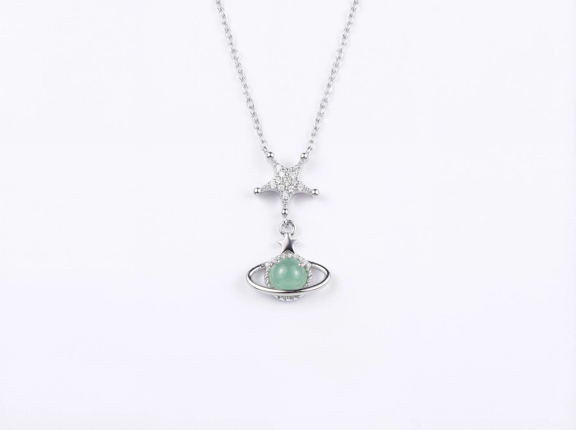 LINURE Star Planet Green Jade Necklace
