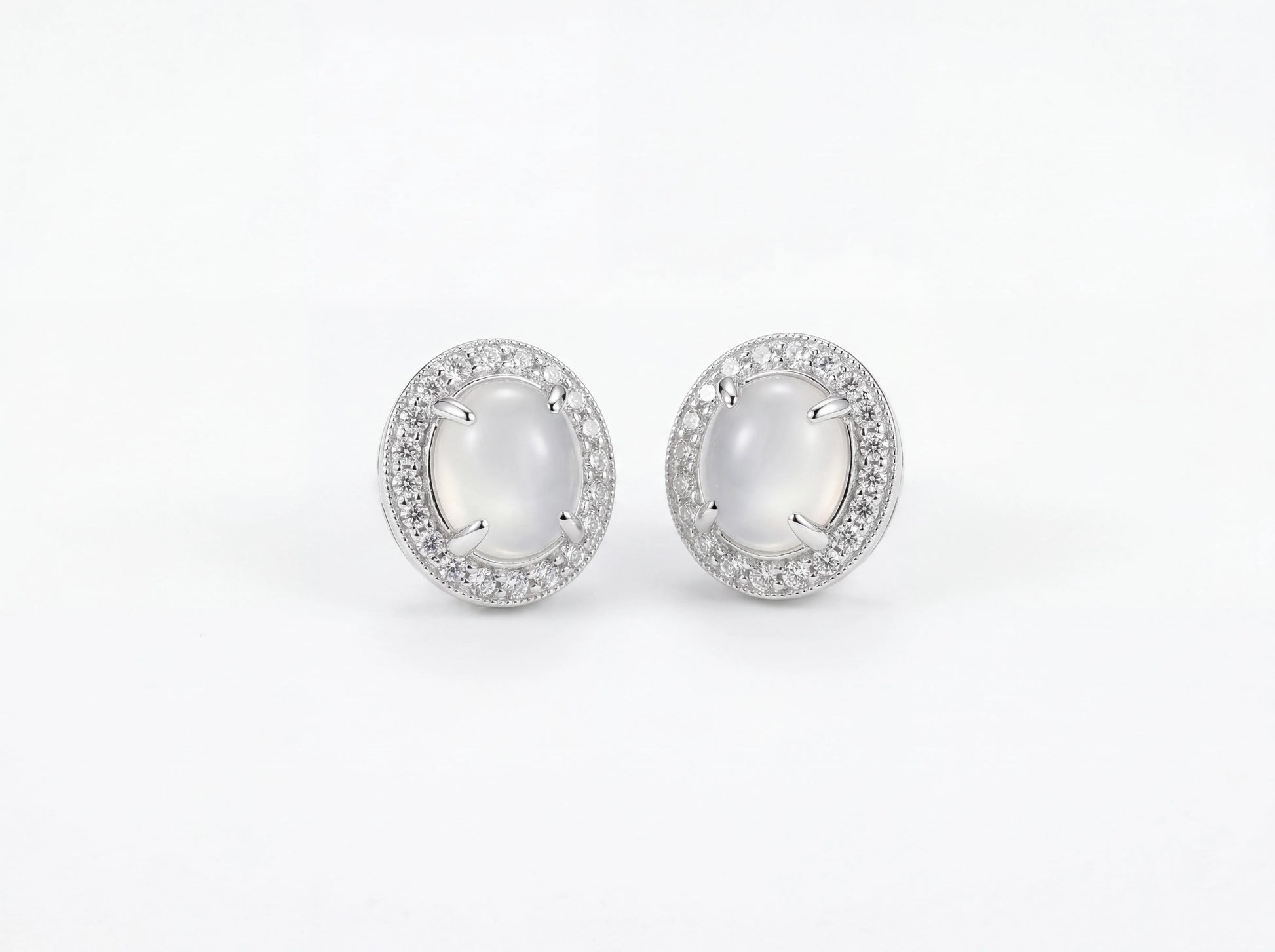 LINURE Oval Halo Icy Jade Studs