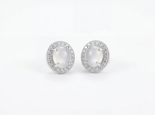 LINURE Oval Halo Icy Jade Studs