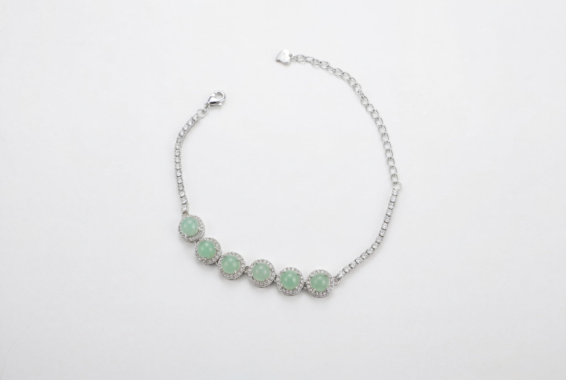 LINURE Green Jade Row Silver Bracelet