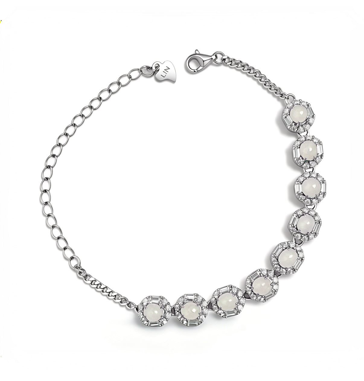 LINURE White Jade Octagon Bracelet
