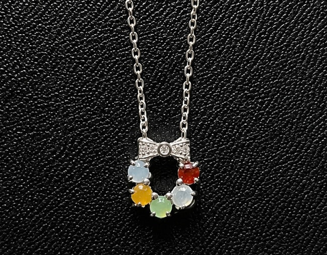 LINURE Bow Colorful Jade Wreath Necklace