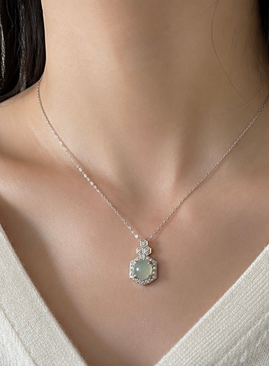 LINURE Hexagon Green Jade Necklace