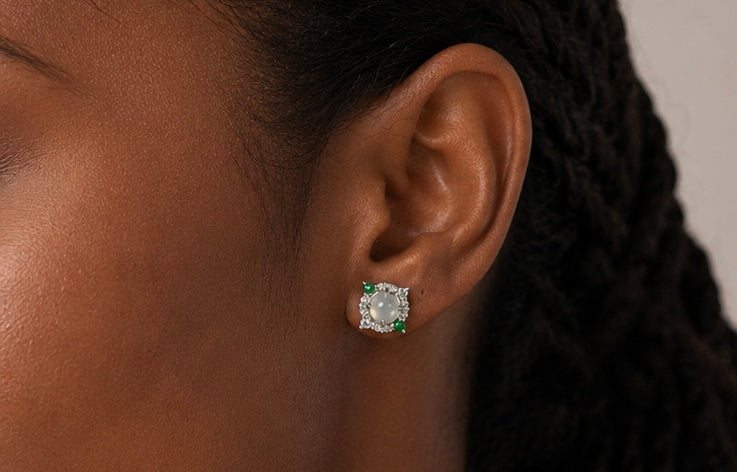 LINURE Two-Tone Jade Halo Studs