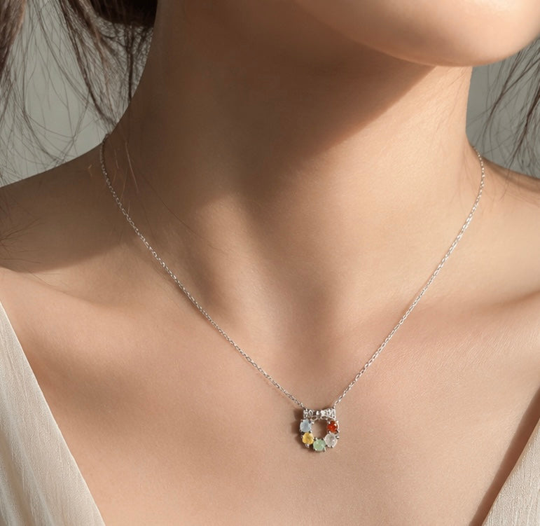 LINURE Bow Colorful Jade Wreath Necklace
