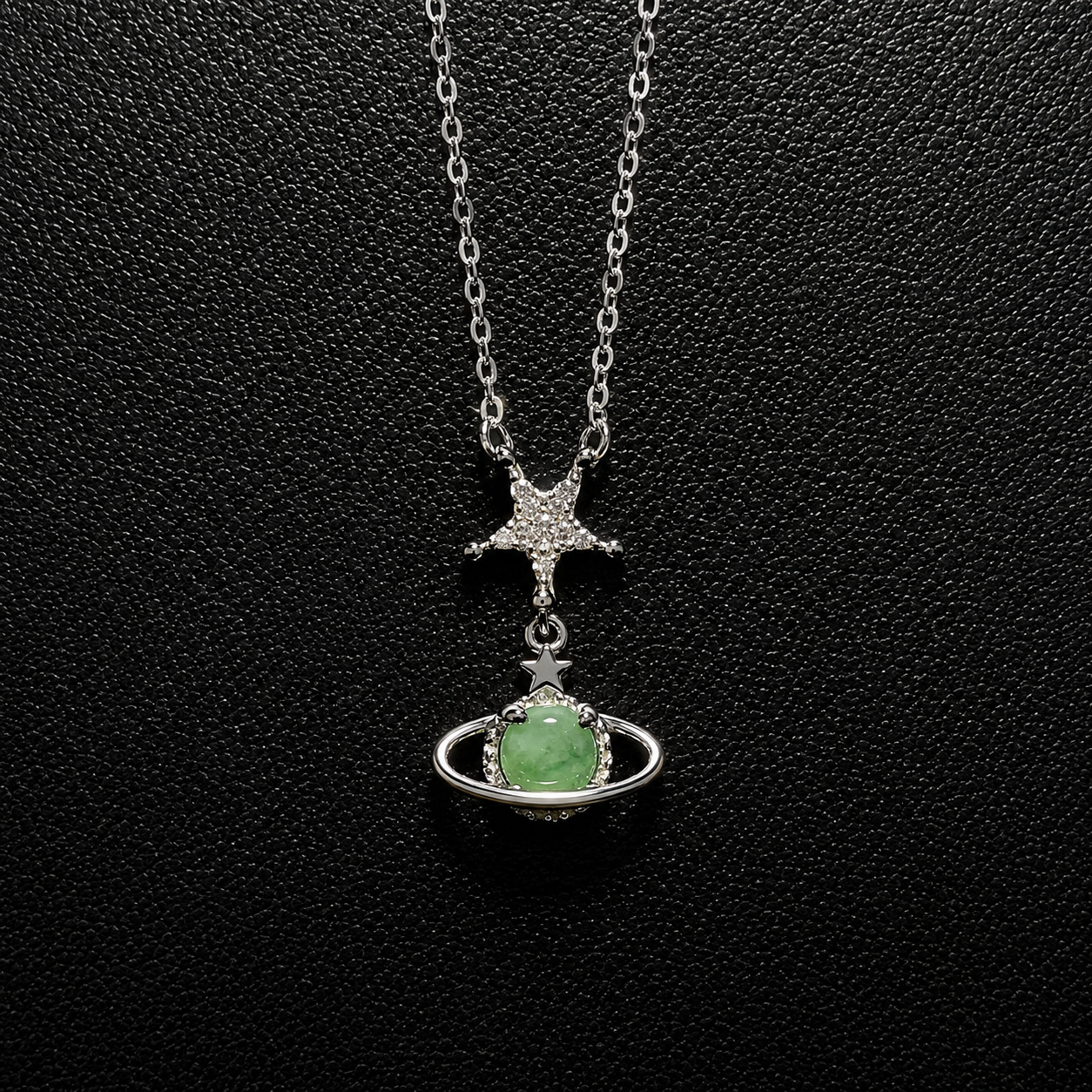 LINURE Star Planet Green Jade Necklace