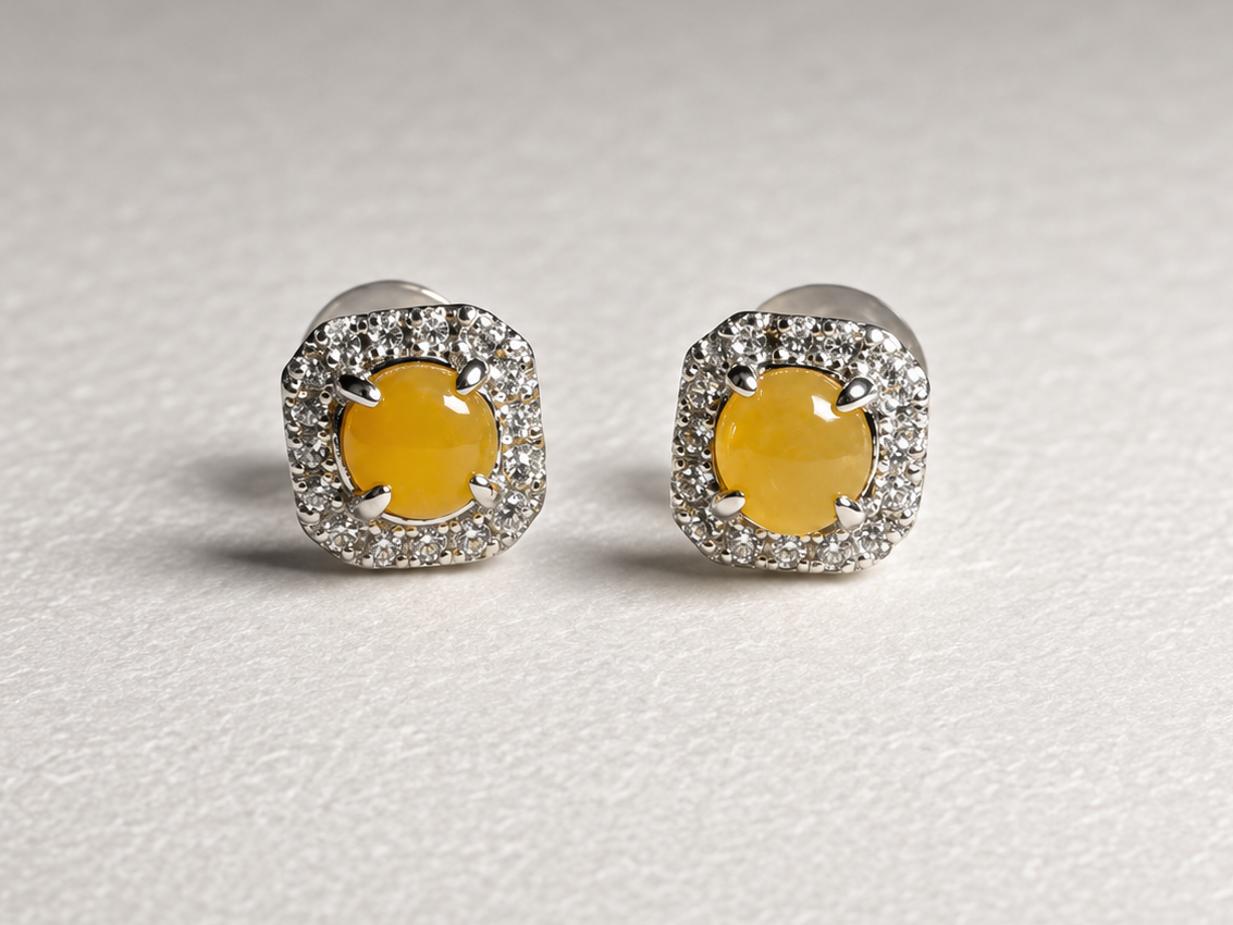 LINURE Cushion Yellow Jade Studs