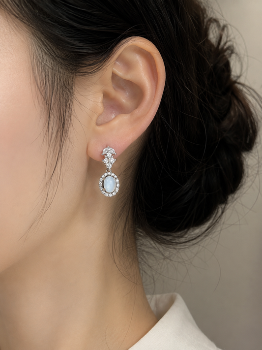 LINURE Cluster Oval Jade Drop Earrings