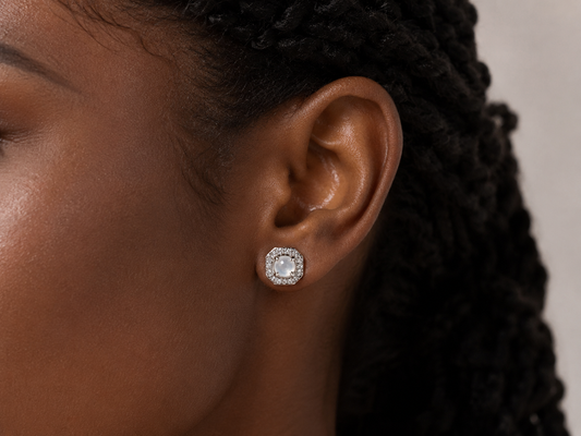 LINURE Baguette Halo Jade Studs