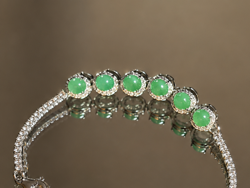 LINURE Green Jade Row Silver Bracelet