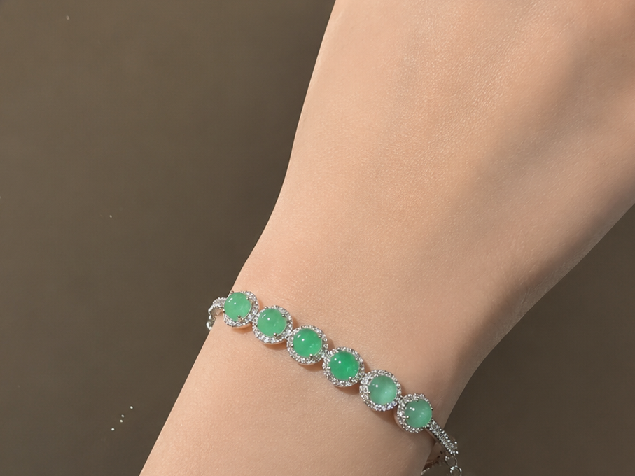 LINURE Green Jade Row Silver Bracelet